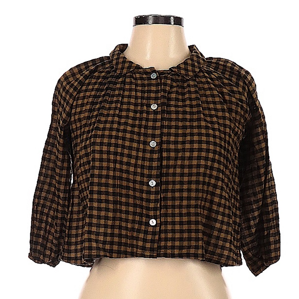 Gingham/Buffalo Check Cropped Blouse, Size M
